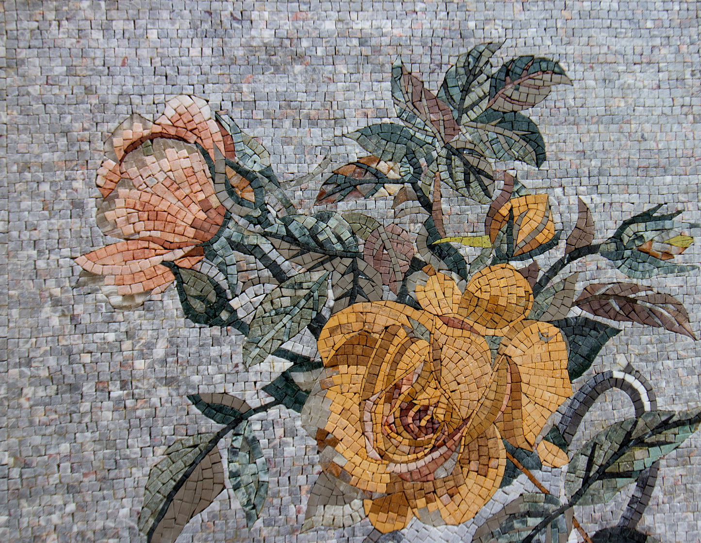 Handmade Marble Mosaic Mural: Flowers in Vase Wall Art