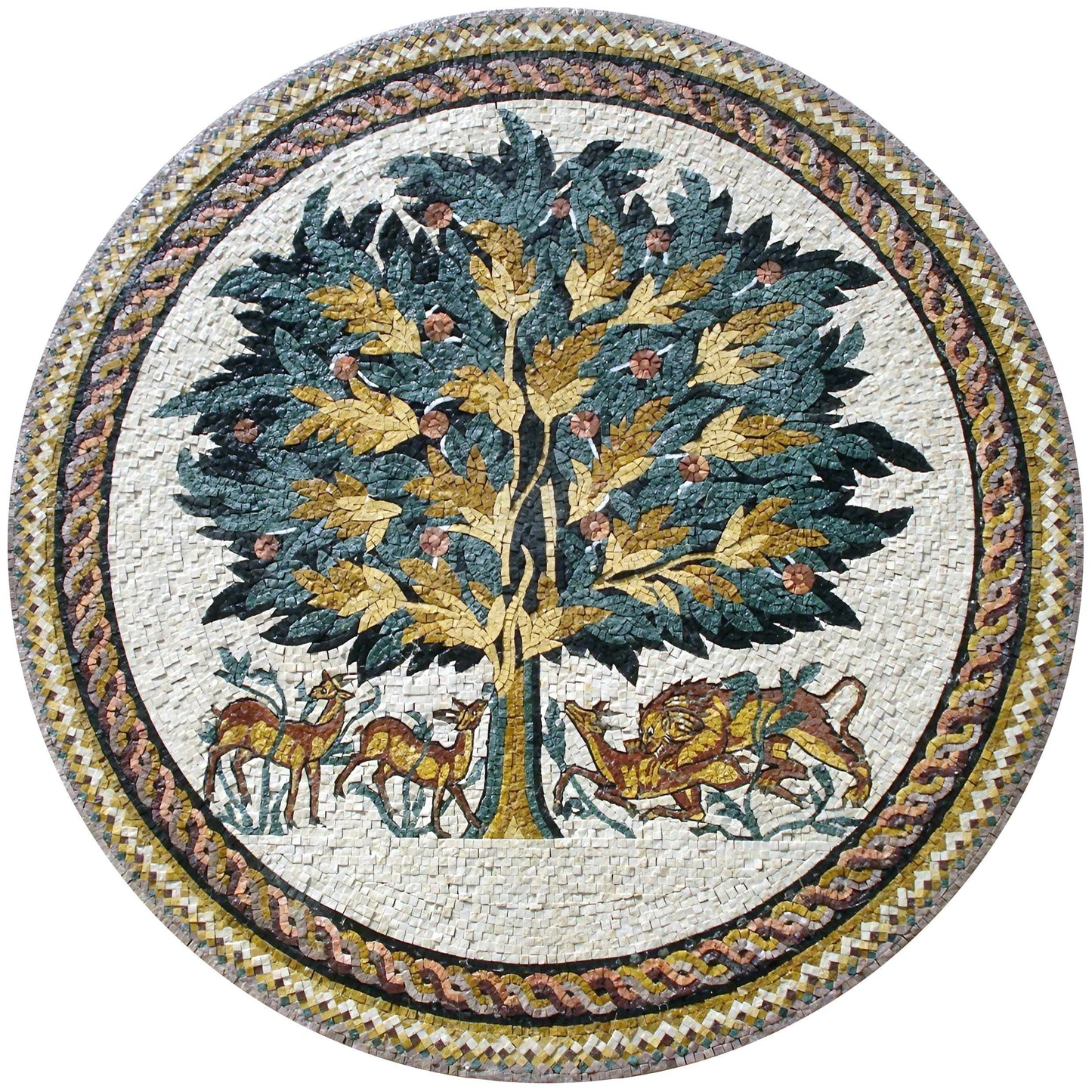 Handmade Tree of Life Marble Mosaic Art: Lion & Deer Backsplash