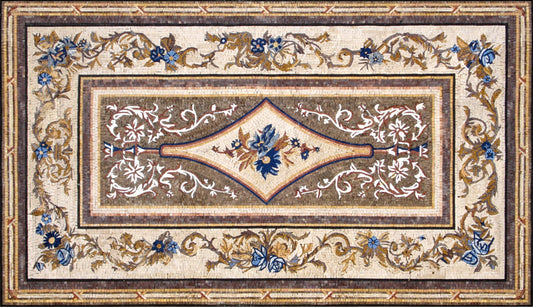 Handmade Floral Marble Mosaic Rug: Interior Floor Art (96” x 54”)