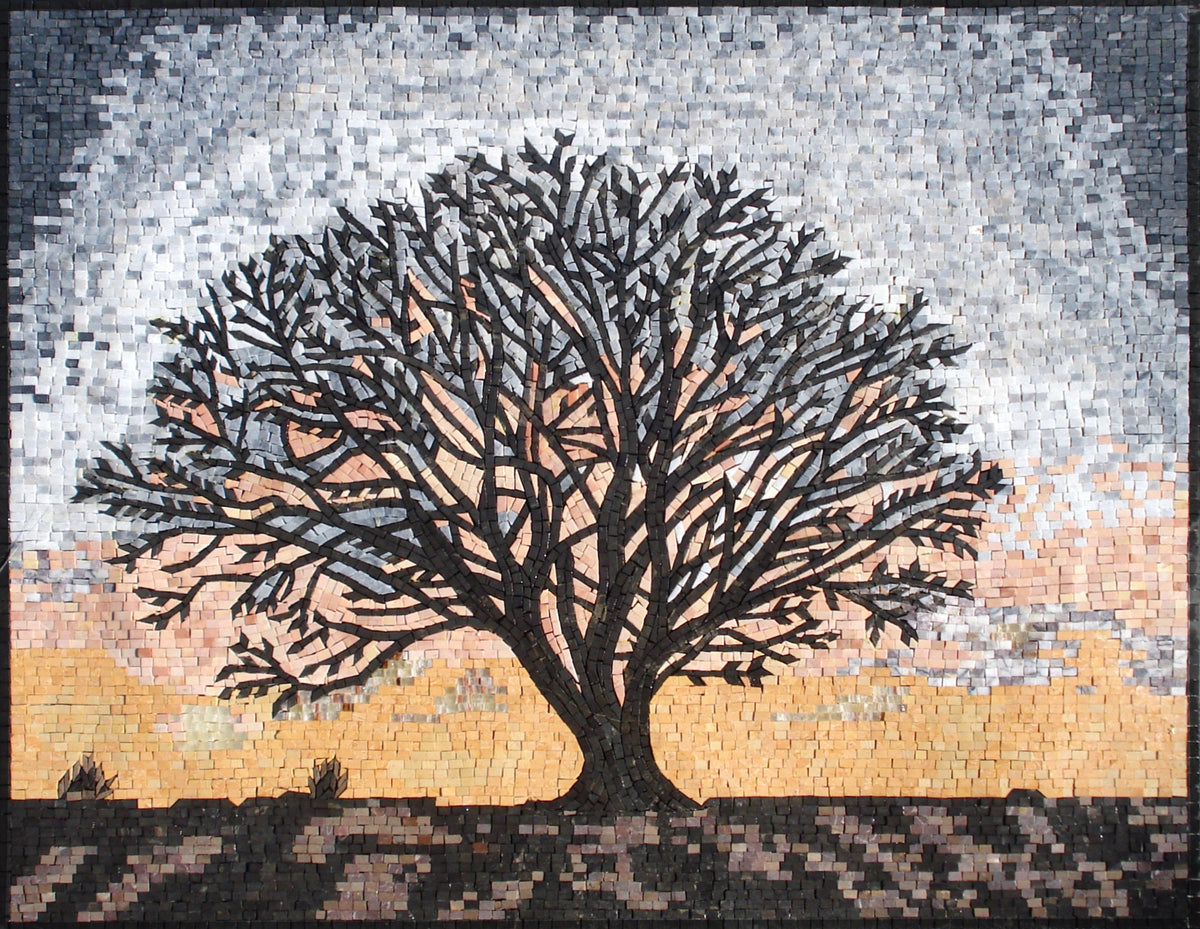 Handmade Marble Mosaic Tile: Tree Landscape Wall Art (40” x 32")