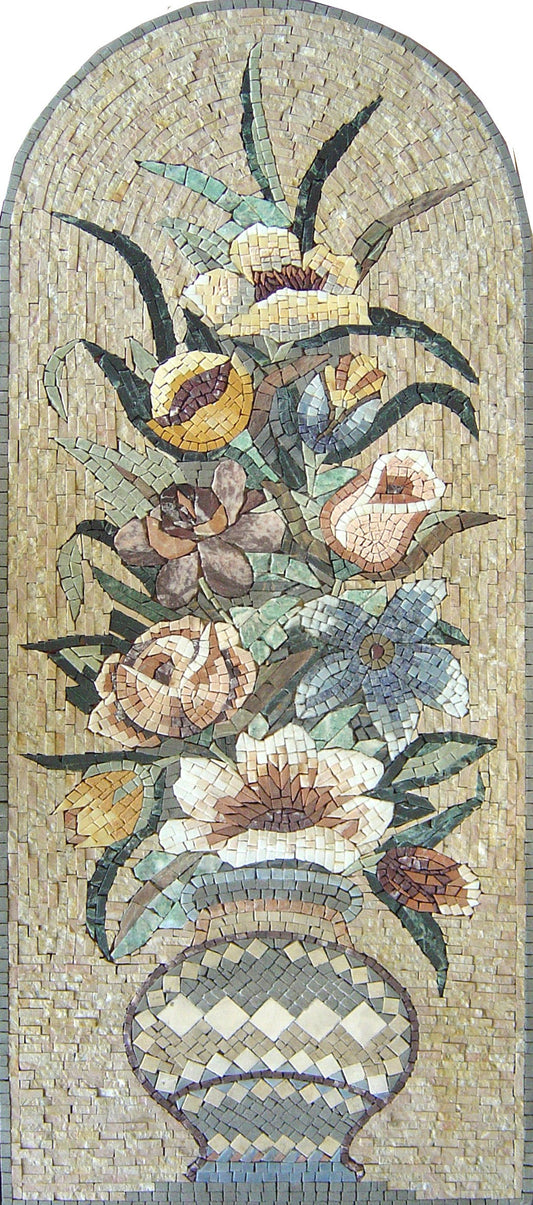 Handmade Marble Mosaic Flower Art: Vertical Wall Decor