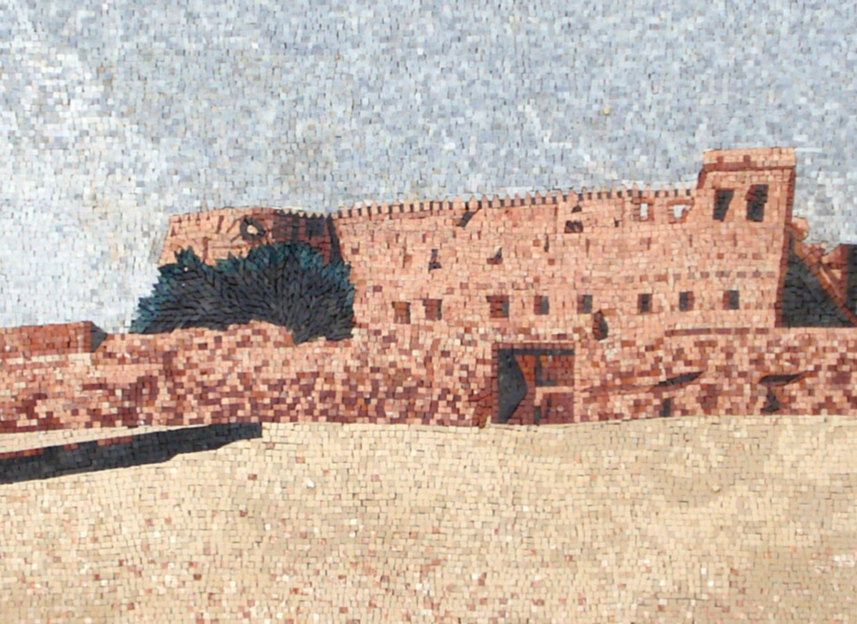 Handmade Marble Mosaic Tile: Vintage Fort Wall Art (54” x 40”)