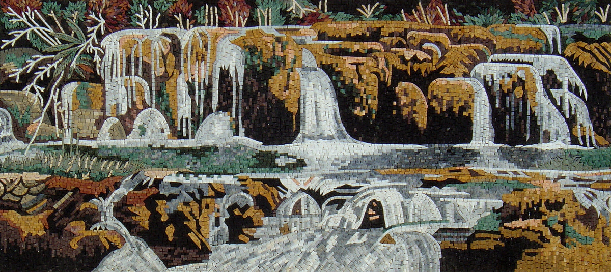 Handmade Marble Waterfall Mosaic Tile Art: 90” x 40”