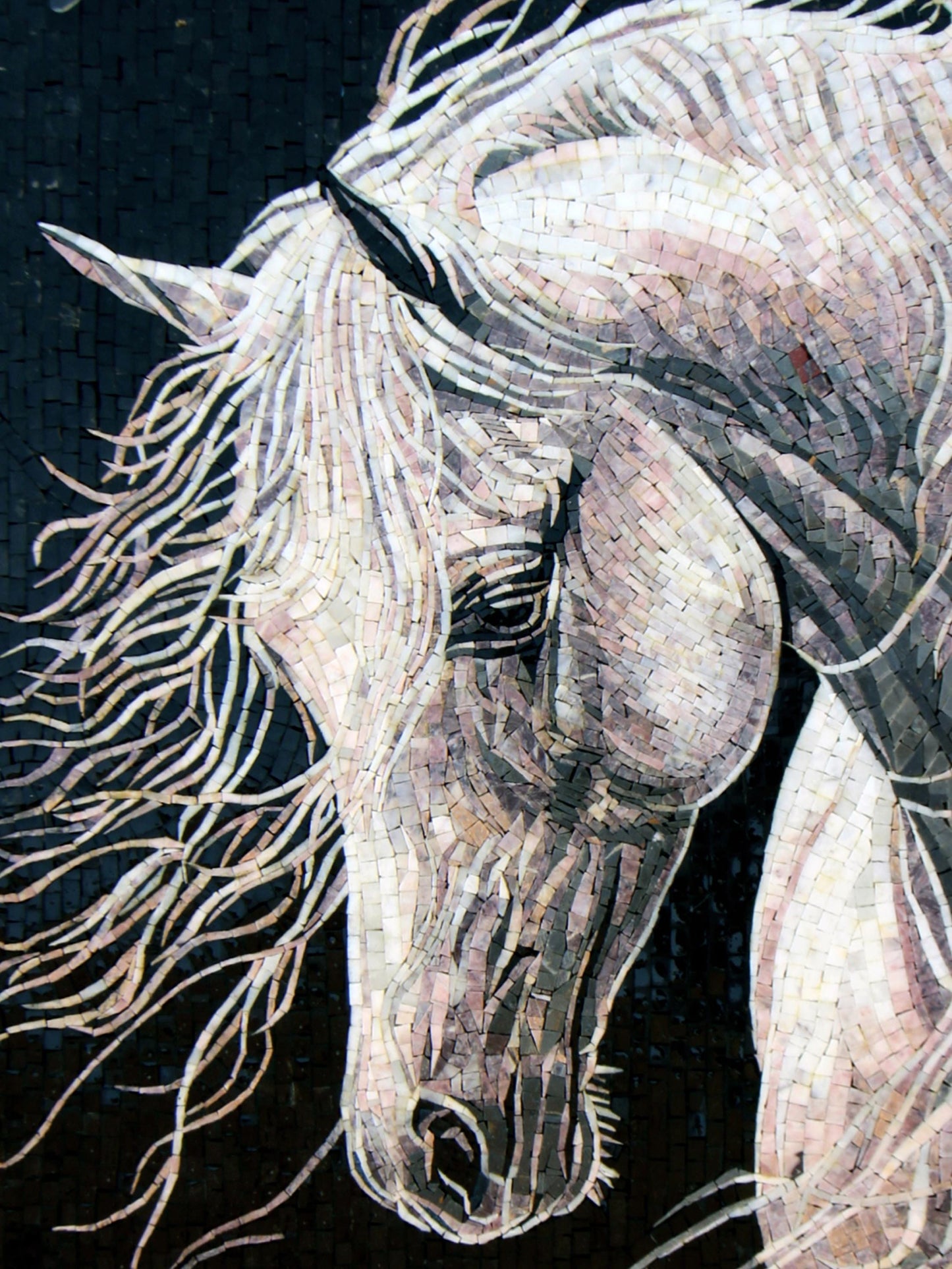 Handmade Horse Portrait Mosaic Mural: Marble Wall Art Decor