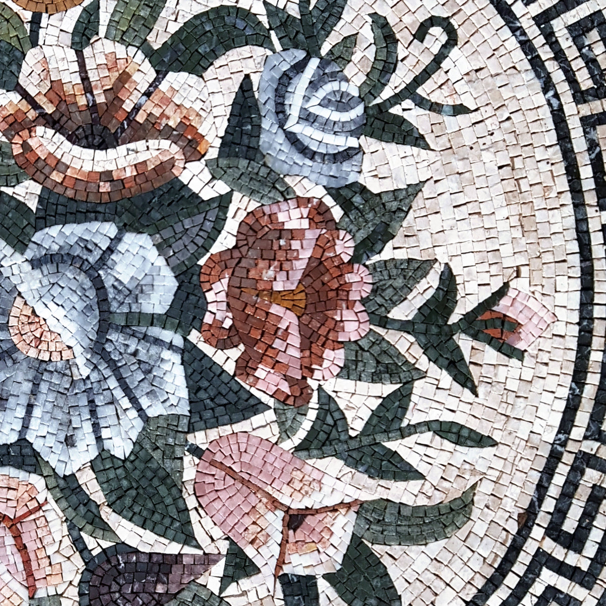 Handmade Marble Mosaic Tile: Floral Medallion Art, 40" Diameter