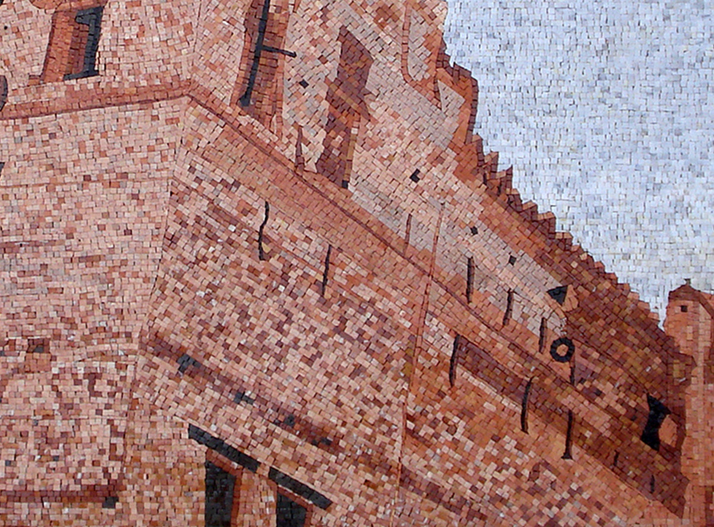 Handmade Roman Castle View Marble Mosaic Mural: Interior/Exterior Wall Art