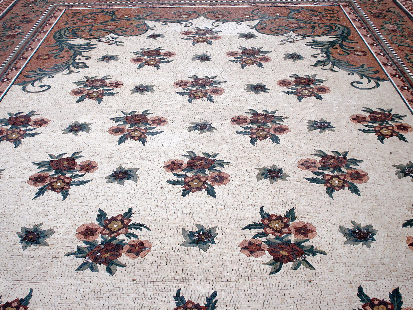 Handmade Marble Mosaic Rug: Floral Stone Art, 120x80