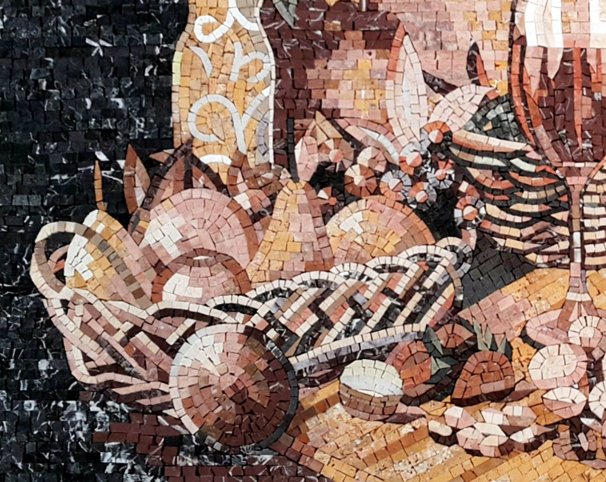 STIL LIFE MOSAIC| Fruit Basket, Candlelit, Sunflower Mosaic Backsplash For Kitchen Wall Décor | Fruits Backsplash For Tabletop