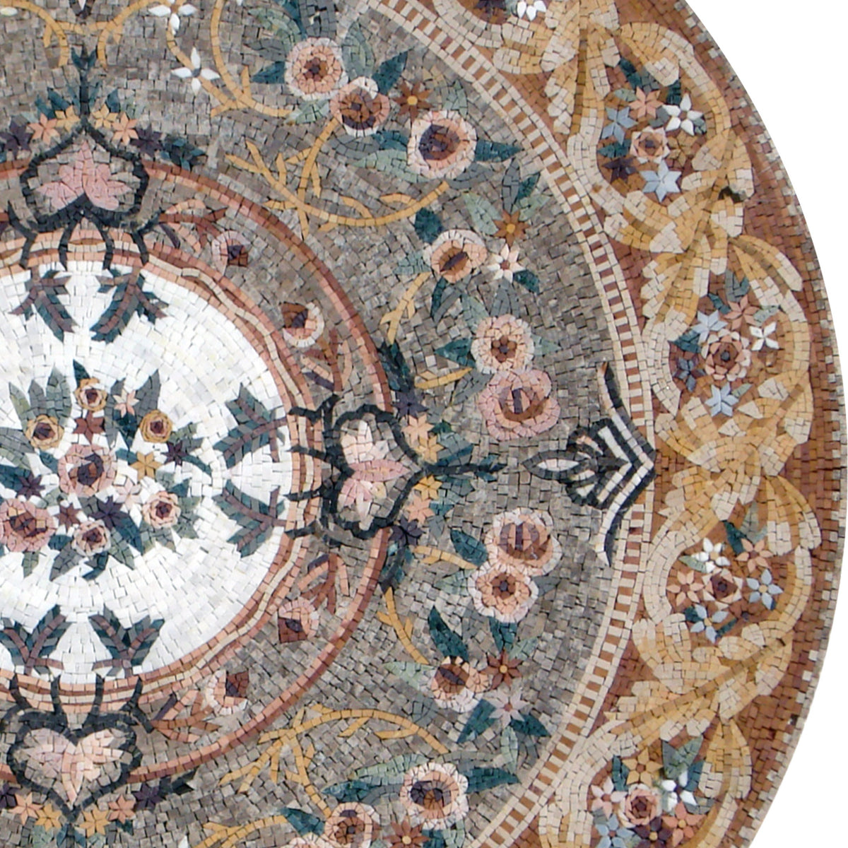Handmade Floral Marble Mosaic Medallion - 60" Round Stone Art Tile