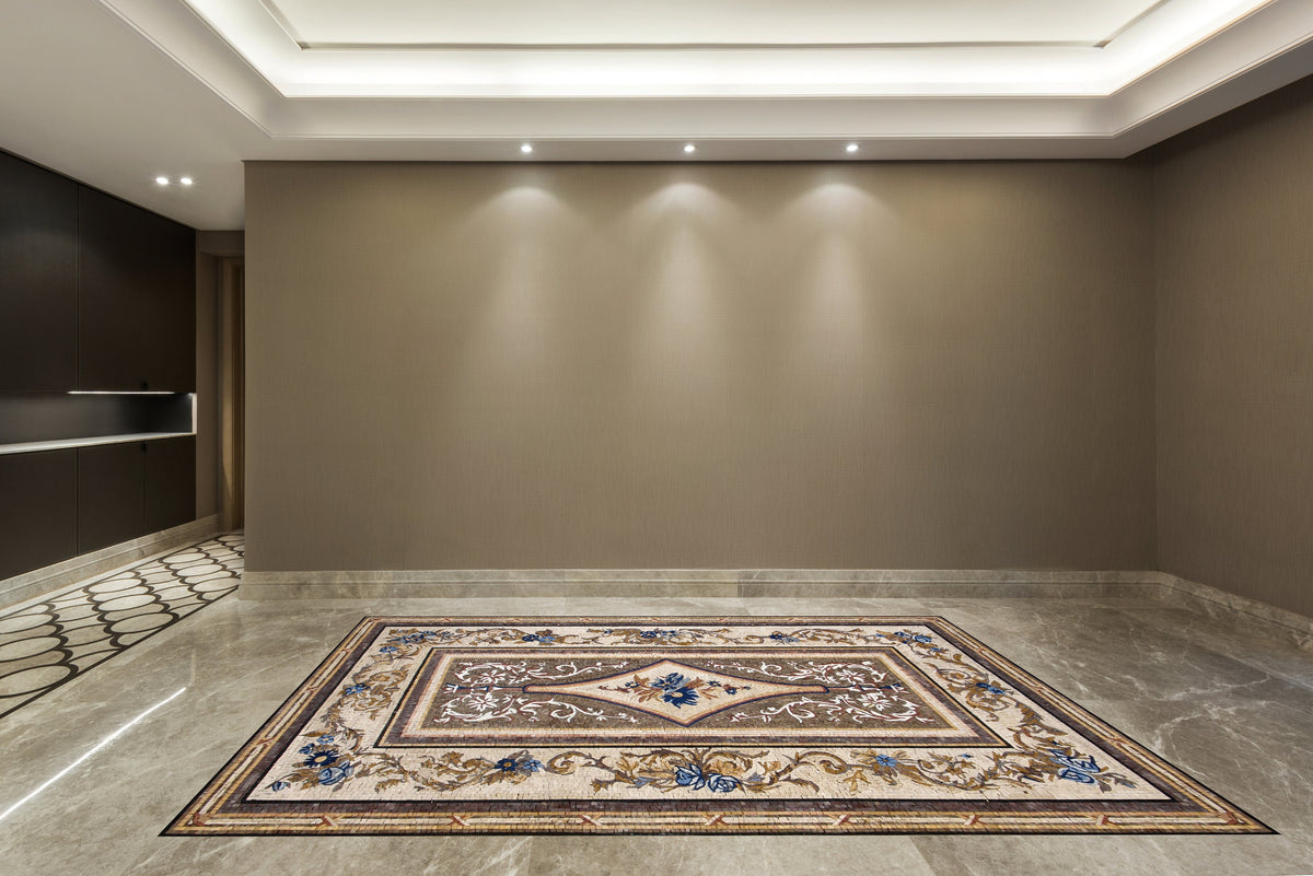 Floral Mosaic Rug: Handmade Marble & Stone Tile (96” x 54")