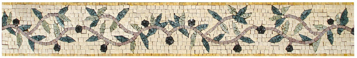 6″ Roman Inspired Olive Branch Border Mosaic – Handmade Marble Tile Trim, Classic Wall Accent