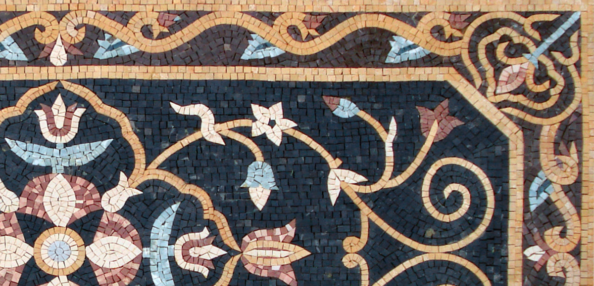 Floral Mosaic Rug: Handmade Stone Art, Home Decor (60” x 36”)