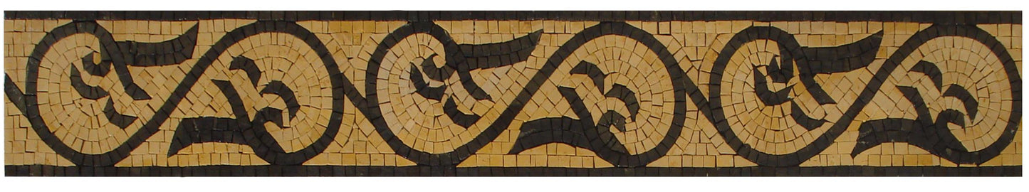 Black and Gold Swirl Mosaic Border: Marble Tile Trim, 6" x 40"