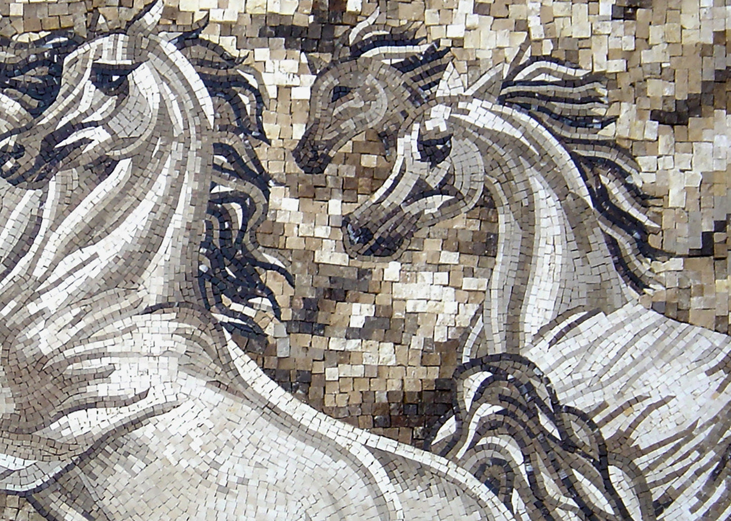 Handmade Running Horses Mosaic Mural: Stone Animal Wall Art (56” x 40")