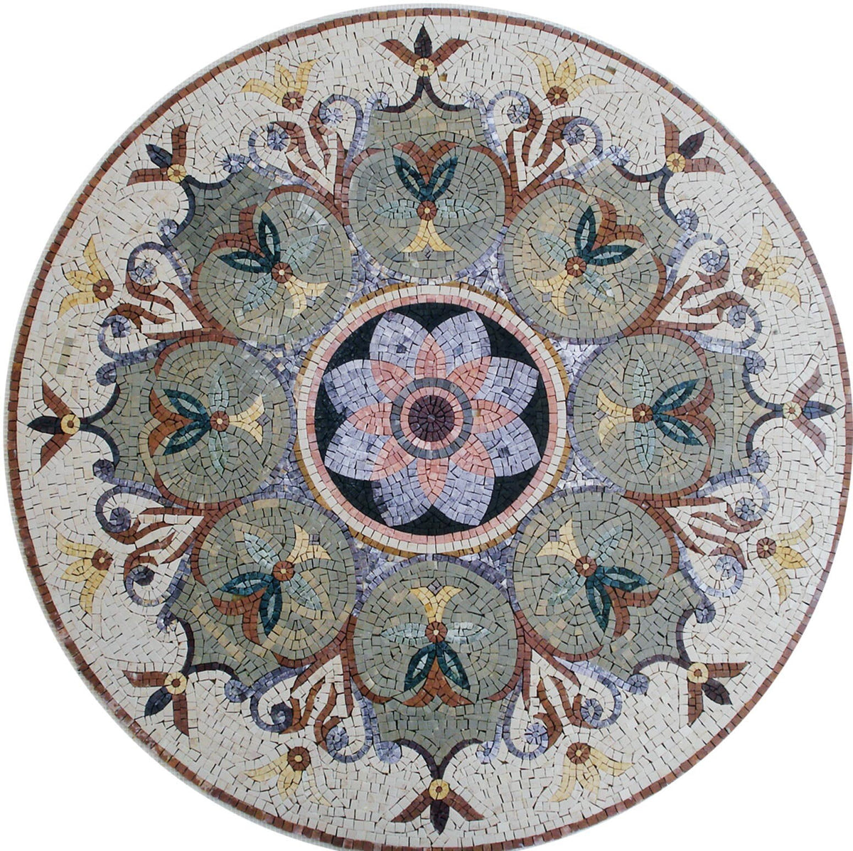 Handmade Floral Marble Mosaic Medallion - 40" Art Tile Décor