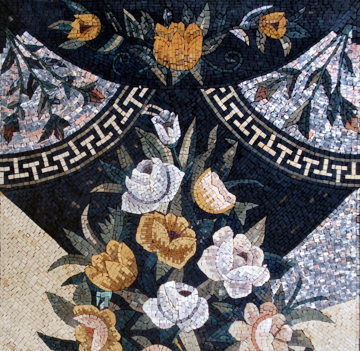Handmade Marble Mosaic: Floral Wall Art (50"x34")
