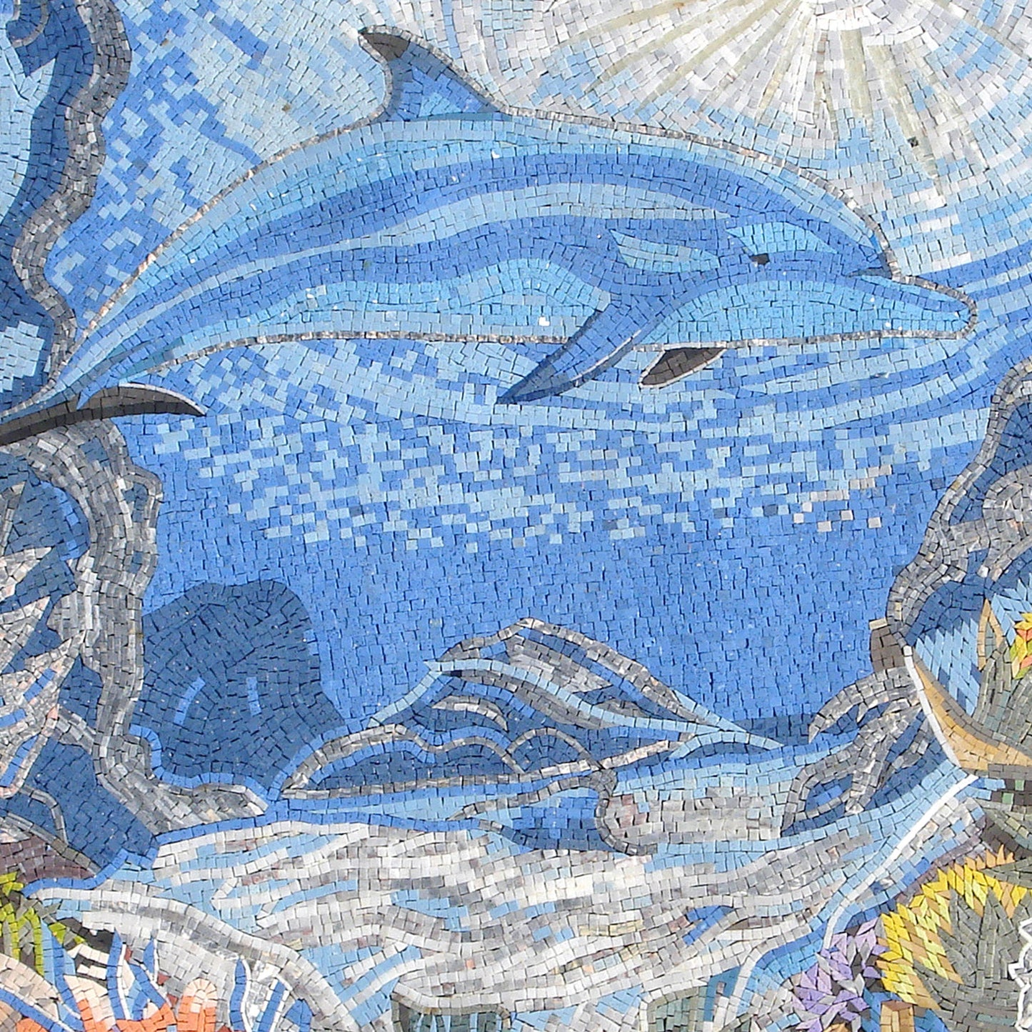 Breathtaking 72" Handmade Sealife Dolphin Marble Mosaic Pool Medallion Art - Customization available