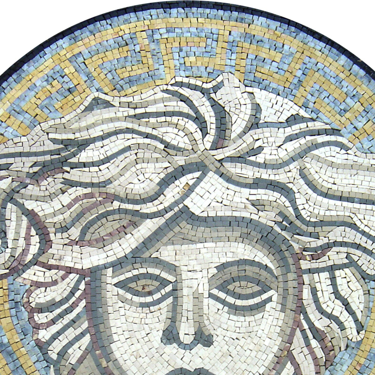 Handmade Medusa Marble Mosaic Medallion: Art Tile Decor (32" Diameter)