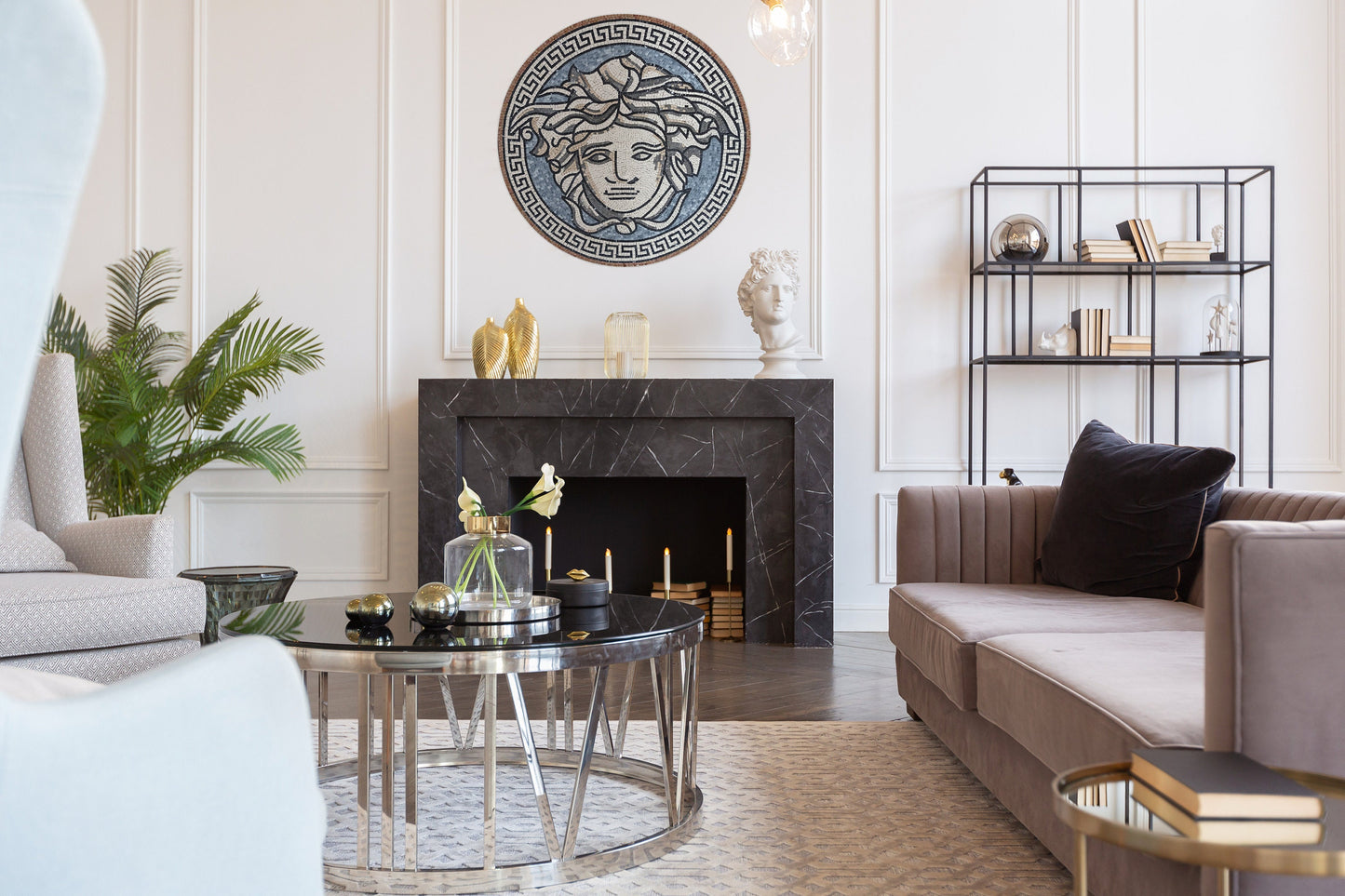 Mythical Marvel - Handmade Multitoned Medusa Head Marble Mosaic Medallion Art Tile - Customization available