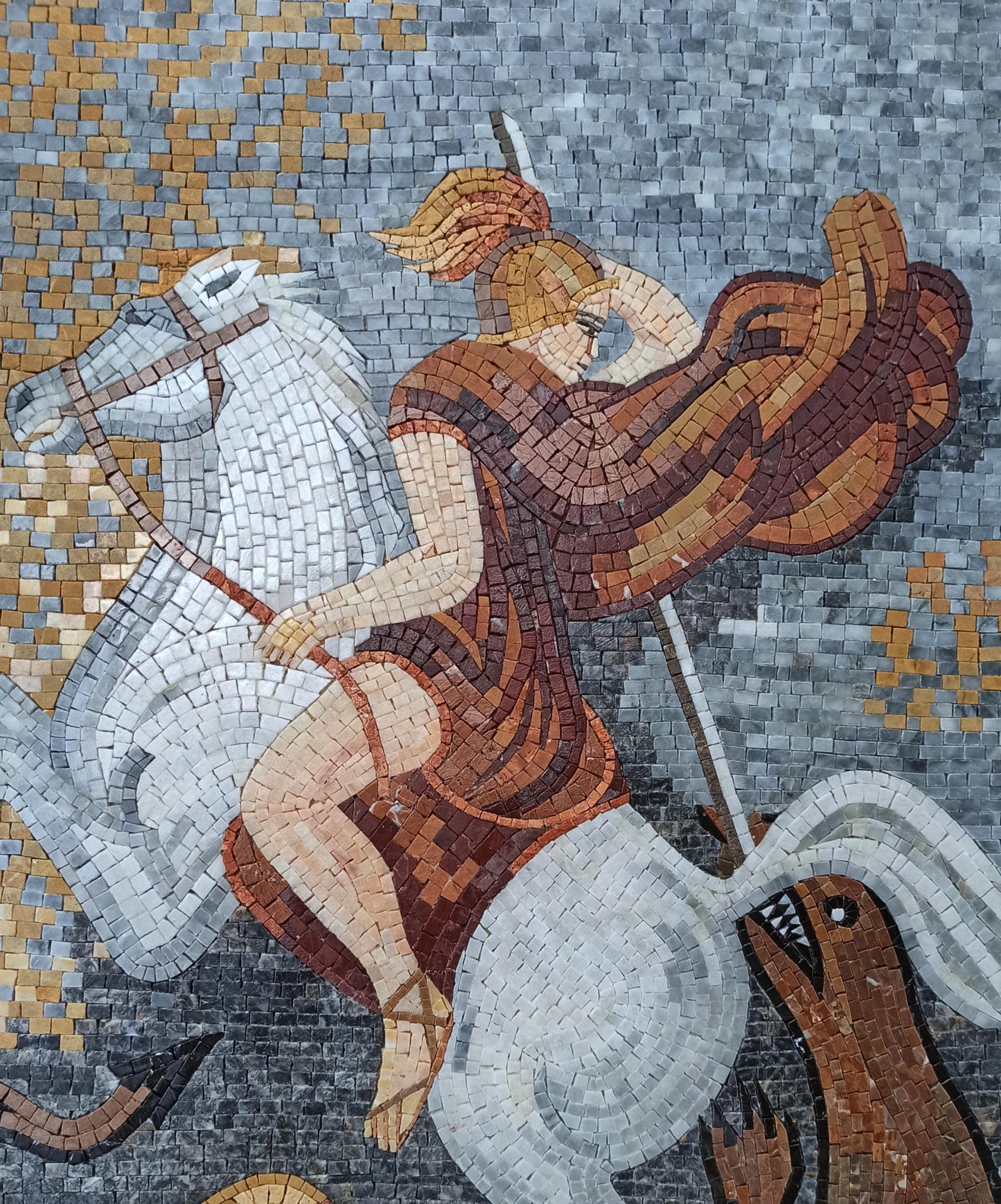 26"x52" Saint George Slaying the Dragon Mosaic – Religious Christian Decor, Custom Sacred Mura, Customization available