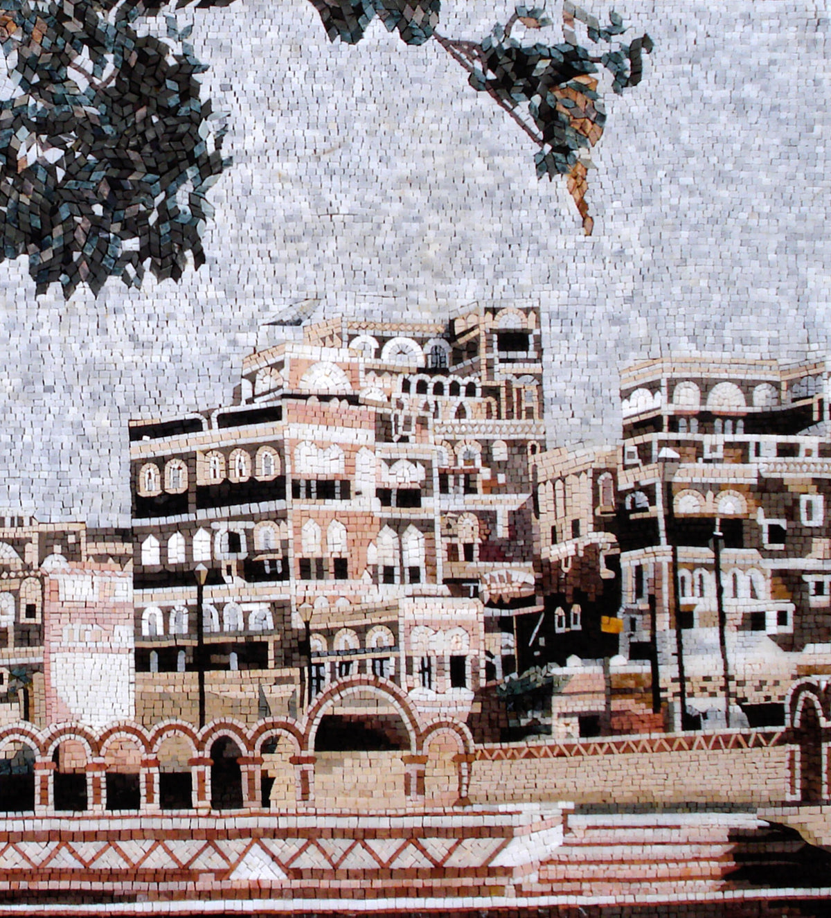 Handmade Yemen Mosaic Tile Art: Old City Wall Decor (64” x 40”)