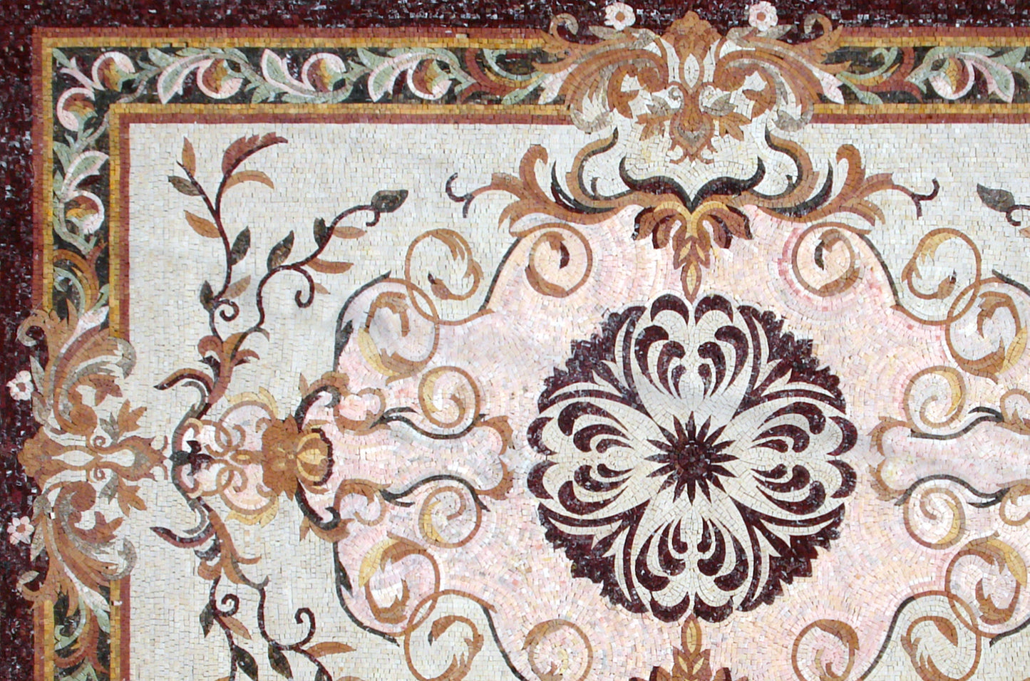 Floral Marble Mosaic Tile Rug: Handmade Stone Art