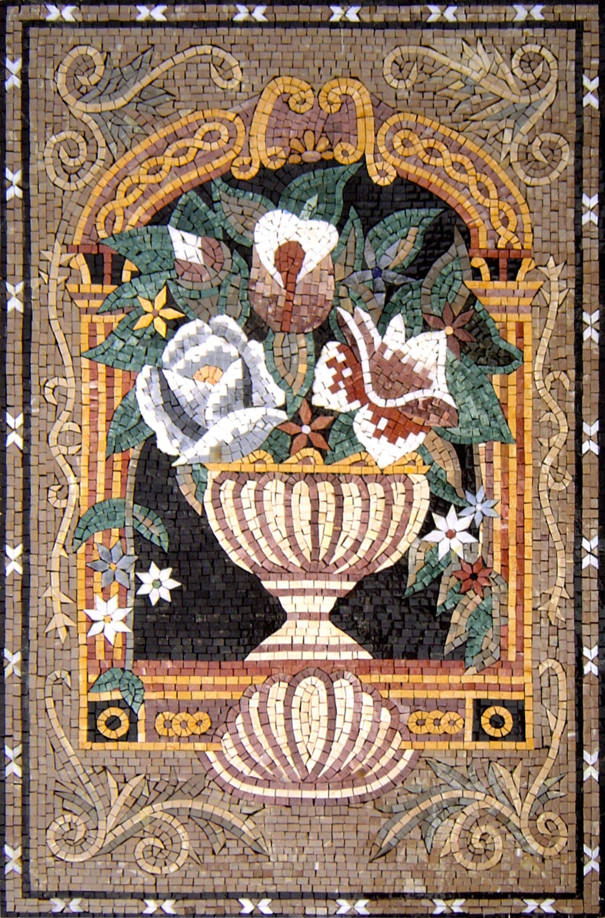 36" Handmade Marble Mosaic Flower Rose Vase Wall Art Home Décor