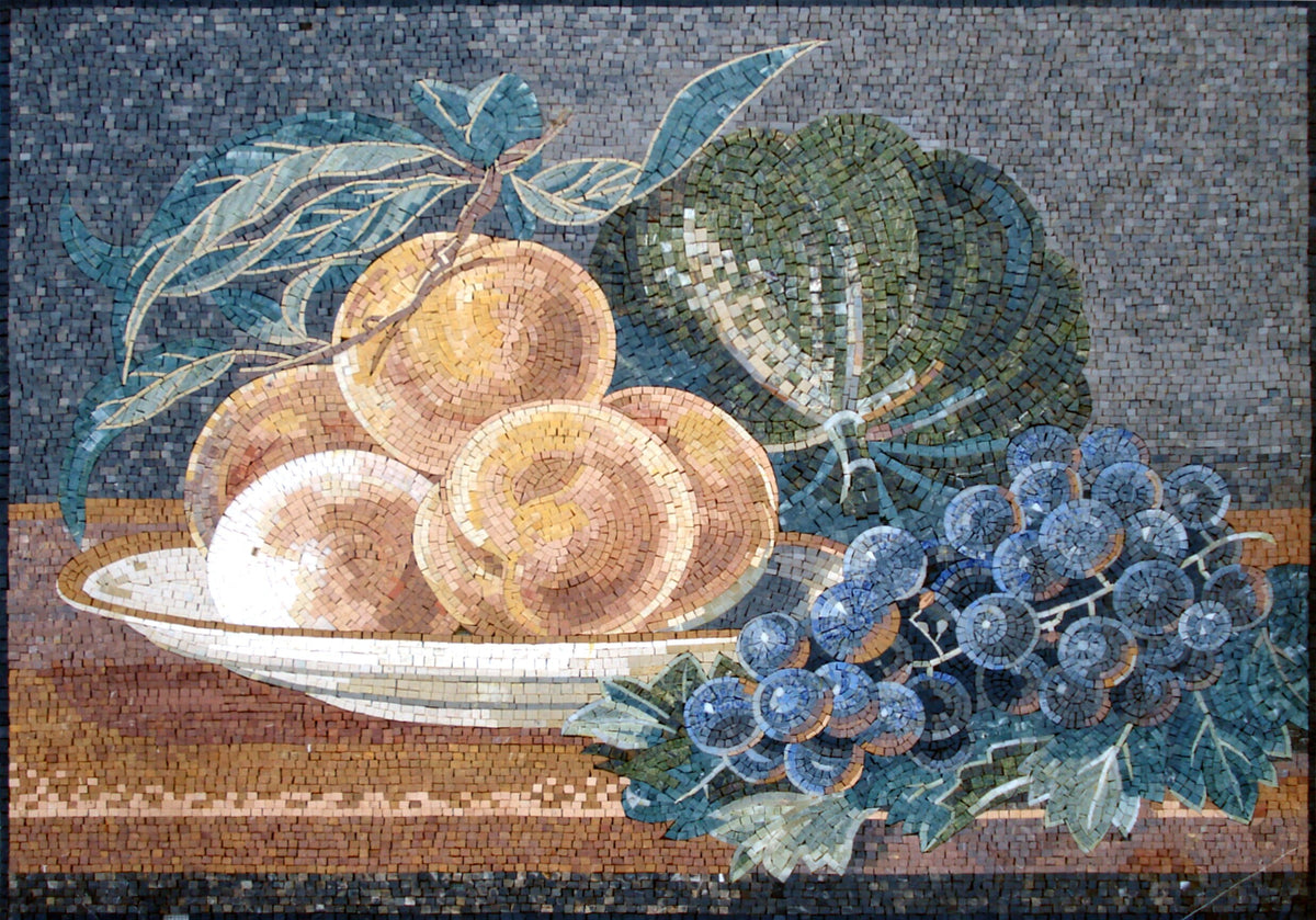 MOSAIC KITCHEN BACKSPLASH - A Still Life of Peaches, Grapes, and Watermelon Mosaic Wall Art