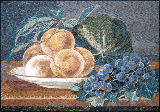 MOSAIC KITCHEN BACKSPLASH - A Still Life of Peaches, Grapes, and Watermelon Mosaic Wall Art