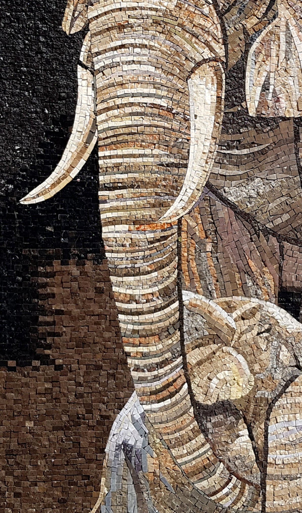 Handmade Elephant and Baby Marble Mosaic Tile Art (40x24 in)